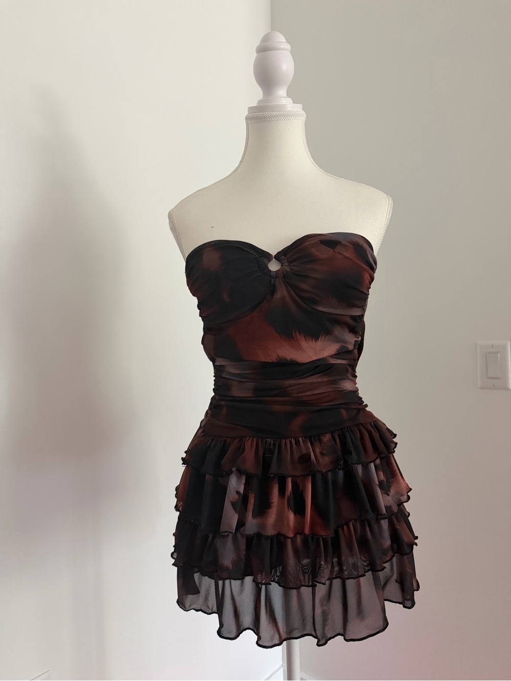 Windsor Strapless Black and‎ Brown Ruffle Mini Dress